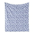 thumbnail image 1 of Nautical Soft Flannel Fleece Blanket, Various Types of Sea Starfishes on Pastel Toned Stripes Underwater Art, Cozy Plush for Indoor and Outdoor Use, 50" x 70", White Indigo Ceil Blue, by Ambesonne, 1 of 5