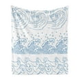 thumbnail image 1 of Nautical Soft Flannel Fleece Throw Blanket, Abstract Japanese Wave Outline Monochrome Design Seaside Kanagawa Inspired, Cozy Plush for Indoor and Outdoor Use, 60" x 80", Blue and White, by Ambesonne, 1 of 6