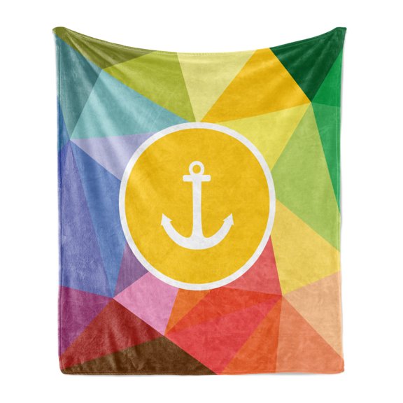 Nautical Soft Flannel Fleece Throw Blanket, Anchor Holiday Sailor Summertime Geometric Pattern Background Illustration, Cozy Plush for Indoor and Outdoor Use, 50" x 70", Multicolor, by Ambesonne