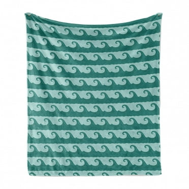 Nautical Soft Flannel Fleece Throw Blanket, Cartoon Design Swirling Ocean Waves Flow in Pastel Colors Print, Cozy Plush for Indoor and Outdoor Use, 50" x 70", Teal and Pale Seafoam, by Ambesonne