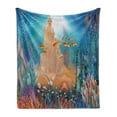thumbnail image 1 of Nautical Soft Flannel Fleece Throw Blanket, Colorful Cartoon Style Aquarium Illustration Fish Corals and a Castle Kids, Cozy Plush for Indoor and Outdoor Use, 50" x 70", Multicolor, by Ambesonne, 1 of 5