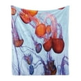 thumbnail image 1 of Nautical Soft Flannel Fleece Throw Blanket, Colorful Jellyfish in Ocean Seaside Waterdrop Detailed Composition Sea Life, Cozy Plush for Indoor and Outdoor Use, 50" x 70", Pale Blue Rust, by Ambesonne, 1 of 6