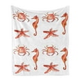 thumbnail image 1 of Nautical Soft Flannel Fleece Throw Blanket, Crab Seahorse Starfish Hand Drawn Underwater Sea Creatures Ocean Image, Cozy Plush for Indoor and Outdoor Use, 50" x 70", Salmon Dark Coral, by Ambesonne, 1 of 6