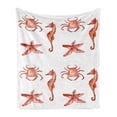 thumbnail image 1 of Nautical Soft Flannel Fleece Throw Blanket, Crab Seahorse Starfish Hand Drawn Underwater Sea Creatures Ocean Image, Cozy Plush for Indoor and Outdoor Use, 60" x 80", Salmon Dark Coral, by Ambesonne, 1 of 6