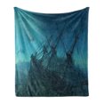 thumbnail image 1 of Nautical Soft Flannel Fleece Throw Blanket, Dolphins Ruined Wreckage Underwater Sunken Ship Mystery Treasure, Cozy Plush for Indoor and Outdoor Use, 70" x 90", Slate Blue Pale Blue, by Ambesonne, 1 of 5
