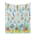 thumbnail image 1 of Nautical Soft Flannel Fleece Throw Blanket, Elements of the Ocean Composition with Seastars Seahorses and Hand Drawn Ships, Cozy Plush for Indoor and Outdoor Use, 70" x 90", Multicolor, by Ambesonne, 1 of 5