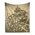thumbnail image 1 of Nautical Soft Flannel Fleece Throw Blanket, Kraken Octopus Tentacles with Ship Sail Old Boat in Ocean Waves, Cozy Plush for Indoor and Outdoor Use, 50" x 70", Yellow Olive, by Ambesonne, 1 of 5