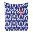 thumbnail image 1 of Nautical Soft Flannel Fleece Throw Blanket, Marine Anchors Motif Ship Journey Sea Ocean Adventure Graphic, Cozy Plush for Indoor and Outdoor Use, 70" x 90", Navy Blue Red, by Ambesonne, 1 of 6