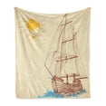 thumbnail image 1 of Nautical Soft Flannel Fleece Throw Blanket, Marine Pattern of Sailing Boat in Windy Sea Splashed Sun Cruising Galleon, Cozy Plush for Indoor and Outdoor Use, 50" x 60", Cream Brown, by Ambesonne, 1 of 5