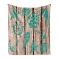 thumbnail image 1 of Nautical Soft Flannel Fleece Throw Blanket, Marine Themed Composition with Ship Wheel Anchor Shells and Starfish, Cozy Plush for Indoor and Outdoor Use, 60" x 80", Turquoise and Brown, by Ambesonne, 1 of 5