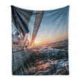 thumbnail image 1 of Nautical Soft Flannel Fleece Throw Blanket, Sail Boat in the Sea Waves Toward Sunset Marine Adventure Hobby Scenery, Cozy Plush for Indoor and Outdoor Use, 70" x 90", Pale Blue Yellow, by Ambesonne, 1 of 6
