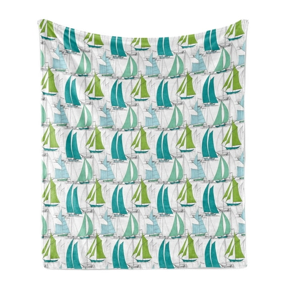 Nautical Soft Flannel Fleece Throw Blanket, Sailing Boats on the Ocean Surfing Coastal Theme Marine Life Colorful Maritime, Cozy Plush for Indoor and Outdoor Use, 60" x 80", Multicolor, by Ambesonne