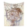 thumbnail image 1 of Nautical Soft Flannel Fleece Throw Blanket, Sea Captain the Leader Seaman Sketch Art Navigation Navy Classical Flying Bird, Cozy Plush for Indoor and Outdoor Use, 70" x 90", Brown Cream, by Ambesonne, 1 of 5