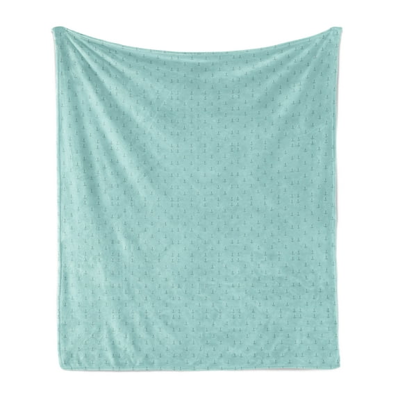 Nautical Soft Flannel Fleece Throw Blanket, Sea Ocean Theme Repetitive Anchors Pattern in Aquatic Tones, Cozy Plush for Indoor and Outdoor Use, 50" x 70", Pale Seafoam Pale Teal, by Ambesonne