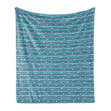 Nautical Soft Flannel Fleece Throw Blanket, Simplistic Design Sail Boats on Abstract Wavy Background in Aqua Color Palette, Cozy Plush for Indoor and Outdoor Use, 50" x 60", Multicolor, by Ambesonne
