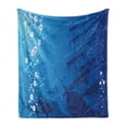 thumbnail image 1 of Nautical Soft Flannel Fleece Throw Blanket, Underwater Sharks Old Ship Compass Windrose Deep Water Bubbles Illustration, Cozy Plush for Indoor and Outdoor Use, 60" x 80", Blue White, by Ambesonne, 1 of 5