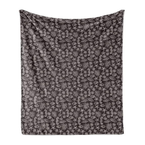 Nautical Soft Flannel Fleece Throw Blanket, Vintage Engraved Inspired Seahorse Shells Starfish Coral Pattern, Cozy Plush for Indoor and Outdoor Use, 60" x 80", Brown and Pale Eggshell, by Ambesonne