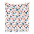 thumbnail image 1 of Nautical Soft Flannel Fleece Throw Blanket, Whale and Hammerhead Shark Marine Animals Ocean Life Illustration, Cozy Plush for Indoor and Outdoor Use, 50" x 60", Orange Earth Yellow Blue, by Ambesonne, 1 of 6