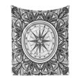 thumbnail image 1 of Nautical Soft Flannel Fleece Throw Blanket, Wind Rose Surrounded by Ornate Floral Arrangement Pattern Destination Graphic, Cozy Plush for Indoor and Outdoor Use, 50" x 60", Black White, by Ambesonne, 1 of 6