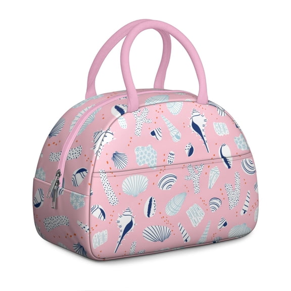 Nautical Spiral Seashell Lunch Box, Coastal Ocean-Inspired Design with Fish and Coral, Thermal Leakproof Tote for Work, School, or Summer Picnics