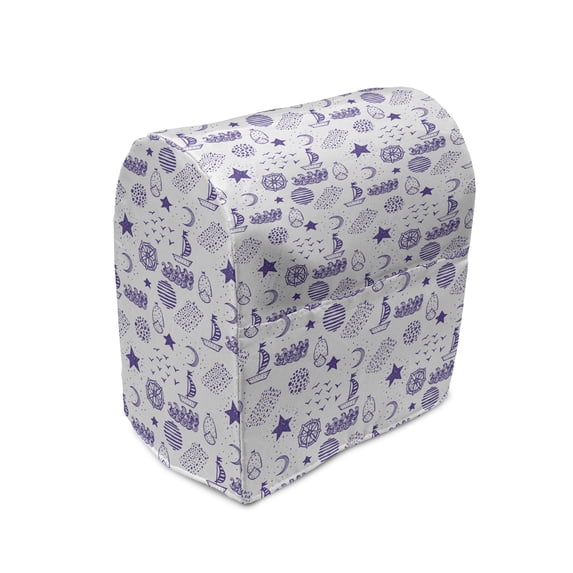 Nautical Stand Mixer Cover, Hand Drawn Boat Stars Flying Gulls Crescent Moon Shell Waves Girls Pattern, Kitchen Appliance Organizer Bag Cover with Pockets, 5 Quarts, Purple, by Ambesonne