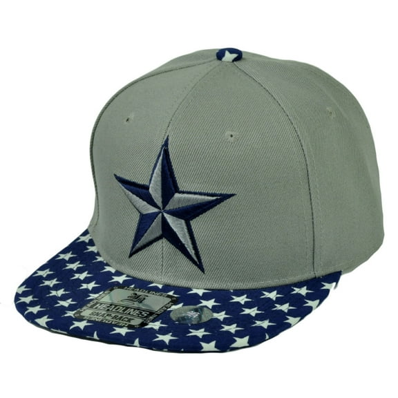 Nautical Star 3D Flat Bill Snapback Grey Patriotic Adjustable Fashion Hat Cap