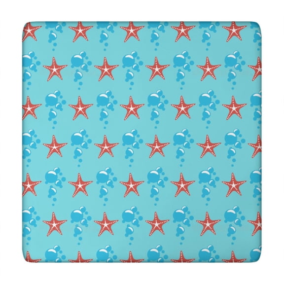 Nautical Starfish & Anchor Elastic Tablecloth, Square Fitted Cover for Outdoor Use, Windproof Secure Fit, Wrinkle-Free Washable Fabric, Beach Theme for 34x34 Inch Tables