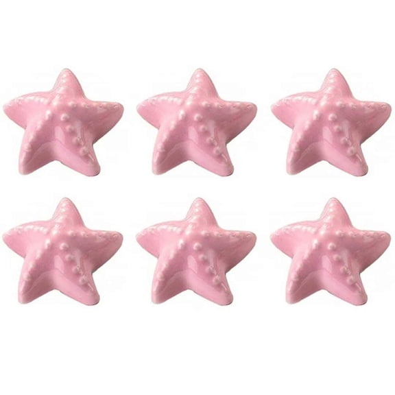 Nautical Starfish Ceramic Drawer Pulls for Kitchen Cabinet Dresser Cupboard Wardrobe, Beach/Ocean Theme Knobs, 6 Pack