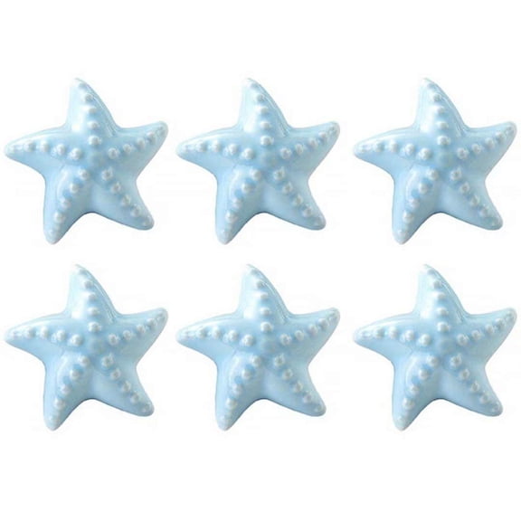 Nautical Starfish Ceramic Drawer Pulls for Kitchen Cabinet Dresser Cupboard Wardrobe, Beach/Ocean Theme Knobs, 6 Pack