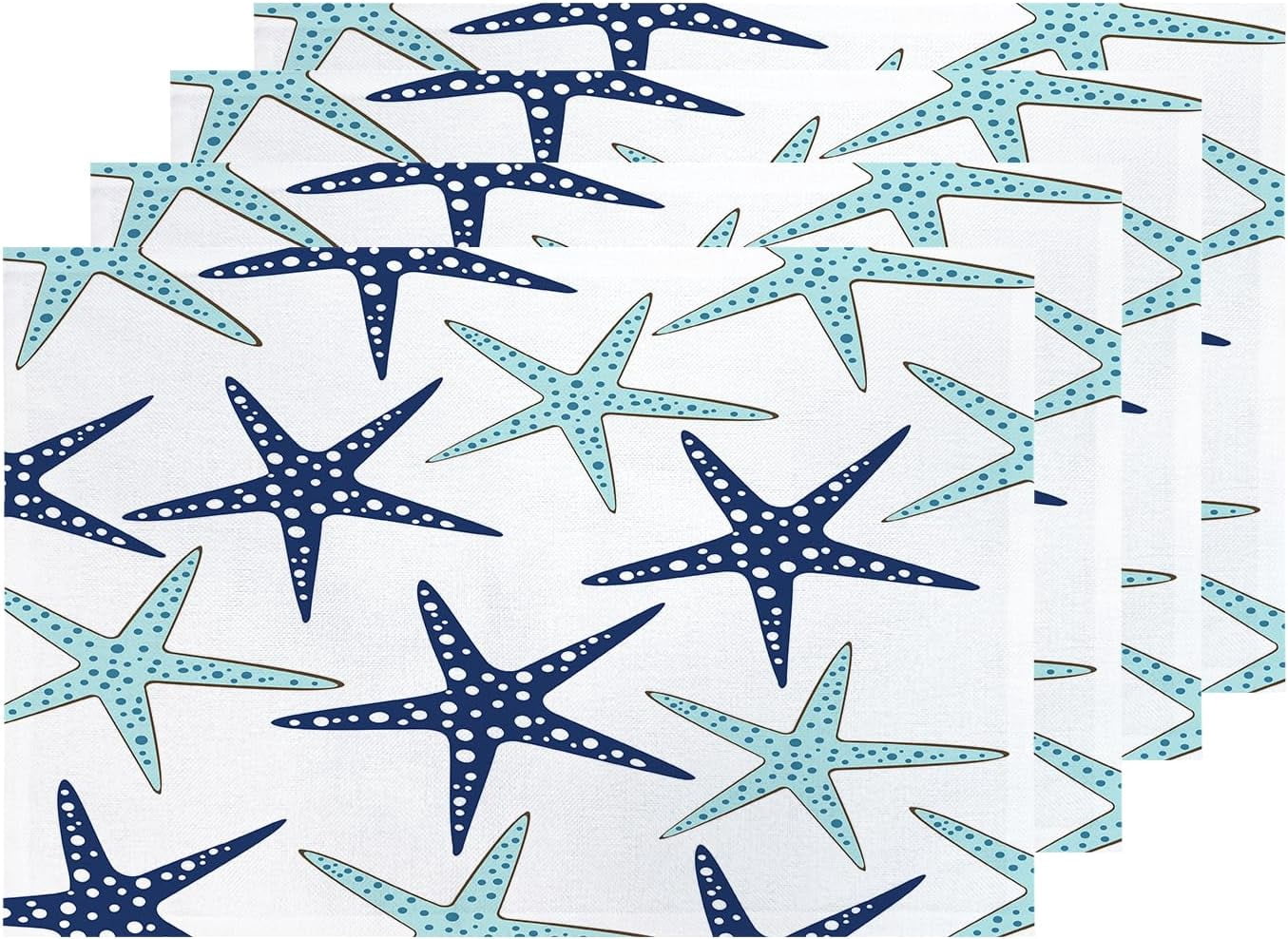 Table Math Linen Nautical Starfish Placemats, Table Mat Linen Burlap Washable Double ...