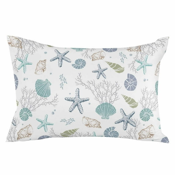 Nautical Starfish Seashells Coral Conch King Size Pillow Cover, Pillowcase Protectors with Zipper, Breathable Decorative Throw Pillow Case Cover, Pillow Shams for Couch Sofa 20x36Inch