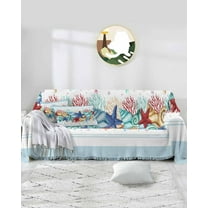 Nautical Starfish Sofa Covers for 3 Cushion Couch,Washable Sectional & L Shape Couch Covers for Dogs/Cat/Kid,Coastal Coral Conch Summer Sea Non Slip Sofa Slipcover Tassel Futon Cover 71''x150''