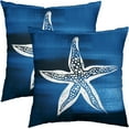 thumbnail image 1 of Nautical Starfish Throw Pillow Covers 18x18 Inch Coastal Beach Themed Decorative Pillows Cases Set of 2 Summer Ocean Sea Life Blue Linen Pillowcase for Outdoor Couch Patio Living Room, 1 of 6