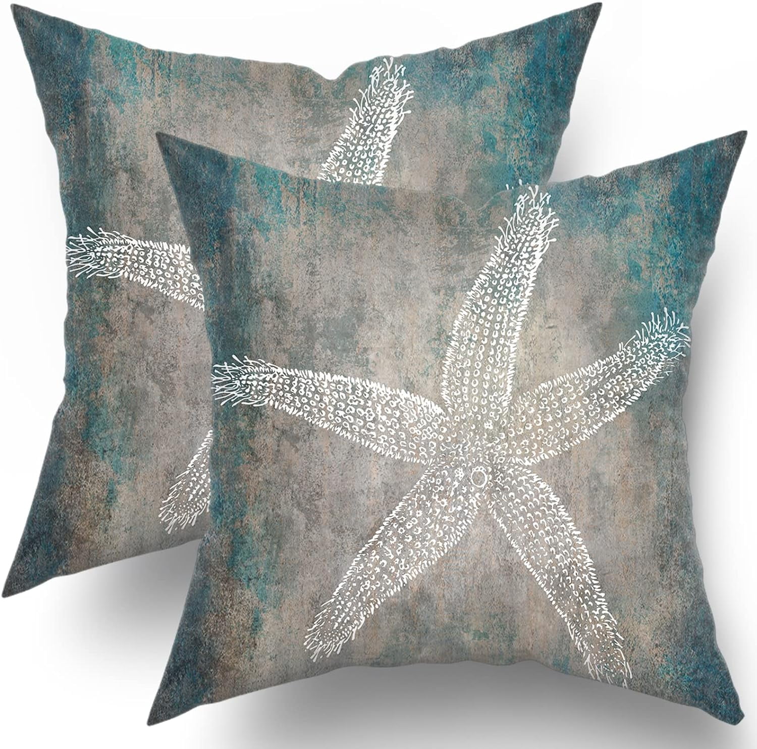 Nautical Starfish Throw Pillow Covers Vintage Star Blue Sea Beachy Coastal Cushion Cover for