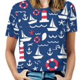 thumbnail image 1 of Nautical Stars Sails Women's Short Sleeve T-Shirt Crew Neck Casual Summer Trendy Loose Fit Tops, 1 of 7