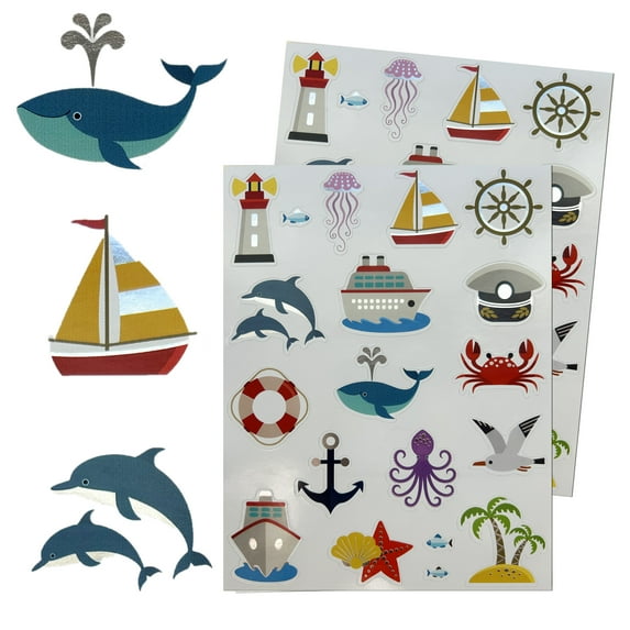Nautical Stickers for Arts and Crafts, Sea Animal Stickers for Kids, Sea Stickers for Party Favors, Boats, Jellyfish, Whales, and Dolphins - 190 Pack