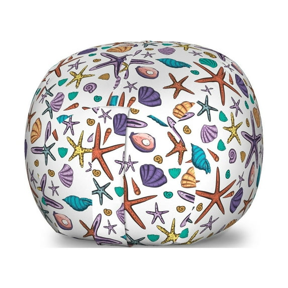 Nautical Storage Toy Bag Chair, Abstract Colorful with Seashells and Starfishes Pattern Summer Fun Graphic, Stuffed Animal Organizer Washable Bag, Small Size, Multicolor, by Ambesonne