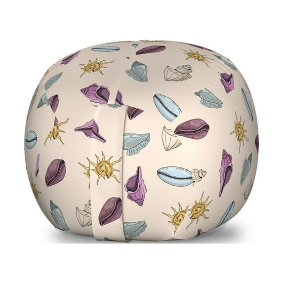 Nautical Storage Toy Bag Chair, Continuous Sea Elements Marine Motif Colorful Seashells Pattern, Stuffed Animal Organizer Washable Bag, Small Size, Pale Eggshell and Multicolor, by Ambesonne