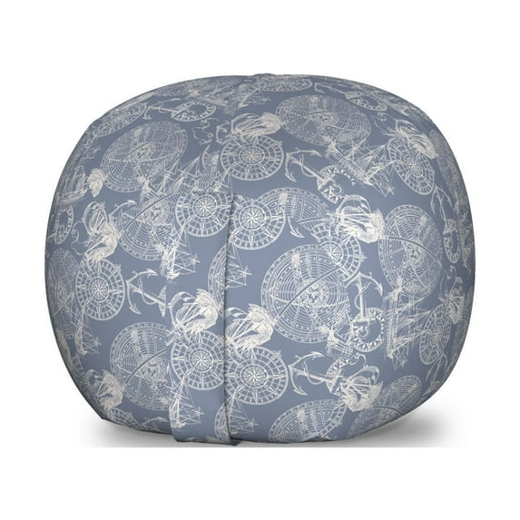 Nautical Storage Toy Bag Chair, Sail Boats Anchor Pirate Ship Wind Rose Adventure in the Ocean Retro Design, Stuffed Animal Organizer Washable Bag, Large Size, Ivory Blue Grey, by Ambesonne