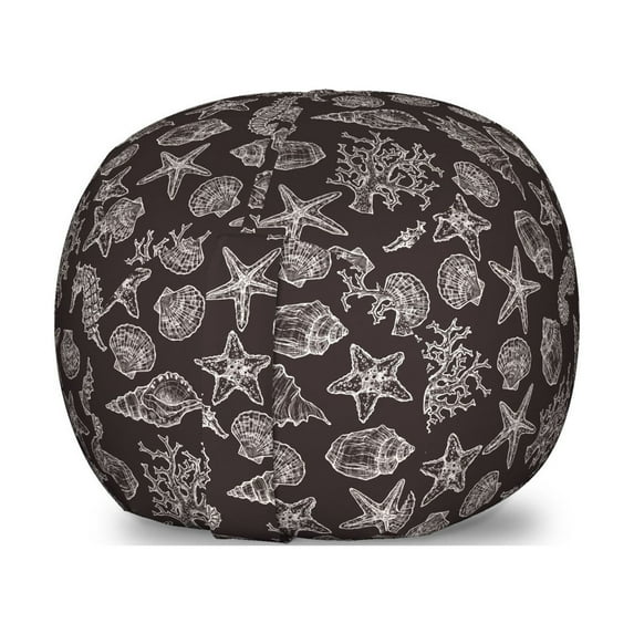 Nautical Storage Toy Bag Chair, Vintage Engraved Inspired Seahorse Shells Starfish Coral Pattern, Stuffed Animal Organizer Washable Bag, Large Size, Brown and Pale Eggshell, by Ambesonne