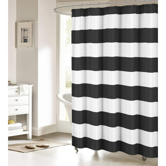 Nautical Stripe Design Shower Curtains Bathroom Accessories Waterproof Fabric Bath Decor Shower Curtain Set Black and White Small Stall Size 36"x72"