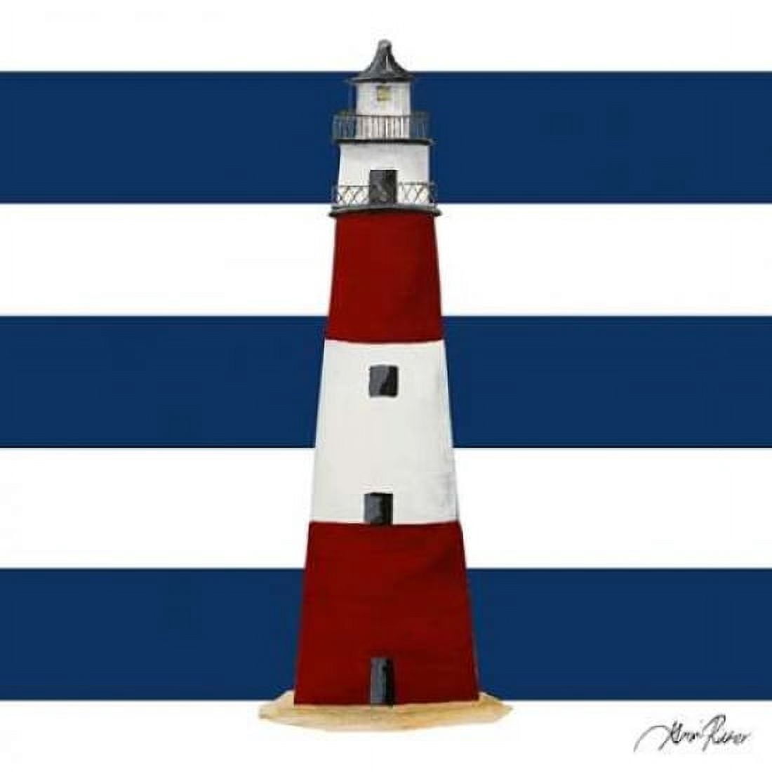 Nautical Stripe Light House Canvas Art - Gina Ritter (24X24)