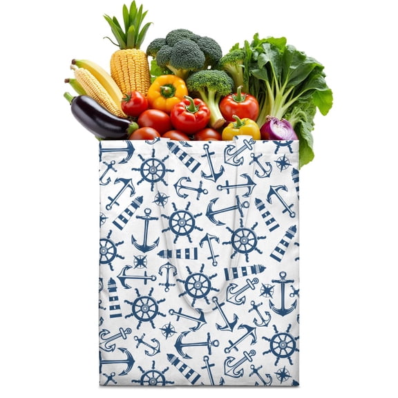 Nautical Striped Pattern Reusable Grocery Bag - Foldable, Washable & Eco-Friendly Tote for Everyday Use