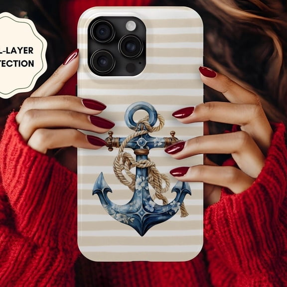 Nautical Striped Ship Anchor Phone Case with iPhone 17 to 11 Pro Max