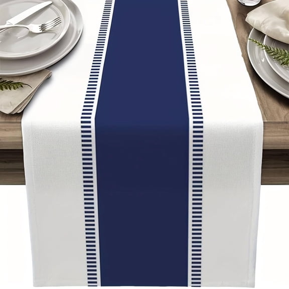 Nautical Striped Table Runner, Navy Blue and White, Modern Dining Table Decor Party Decoration13in*72in
