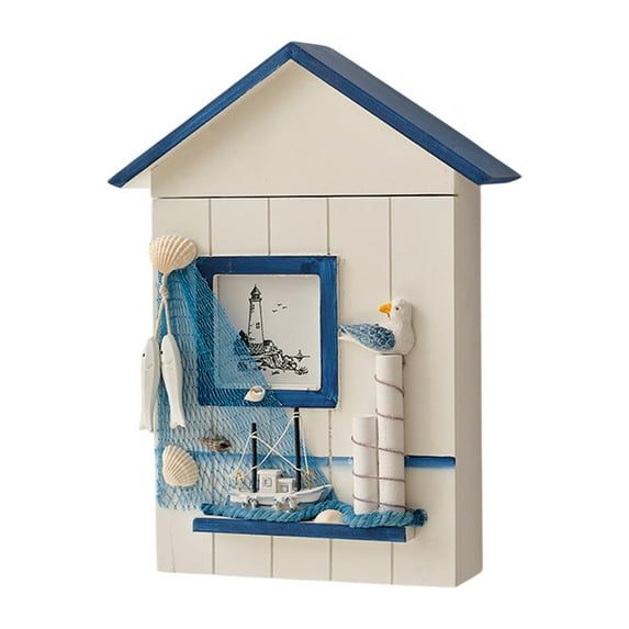 Nautical Style Key Cabinet, Mediterranean Wall Mounted Key Cabinet Wooden Keys Organizer for Office Home Bookstore Dining Room