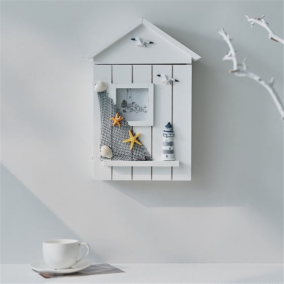 Nautical Style Key Cabinet, Mediterranean Wall Mounted Key Cabinet Wooden Keys Organizer for Office Home Bookstore Dining Room