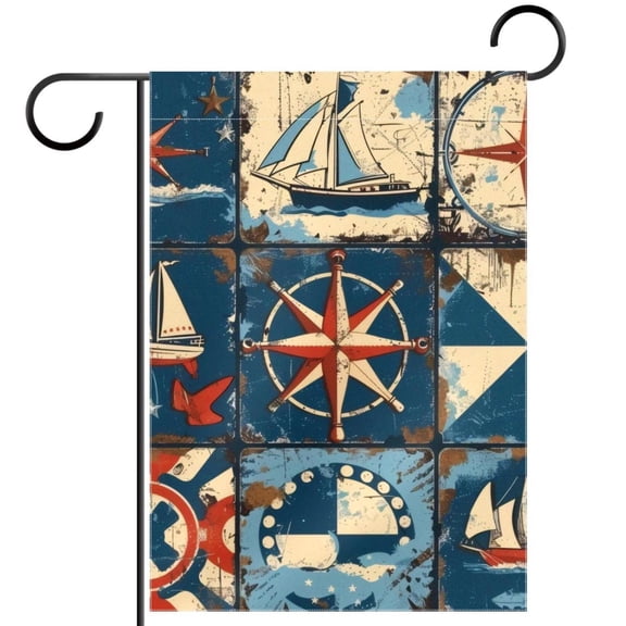 Nautical Style Sailing Elements Welcome Garden Flags, 12 x 18 Inch Double Sided Outdoor Yard Flags Waterproof For Home Outside Patio Lawn Porch