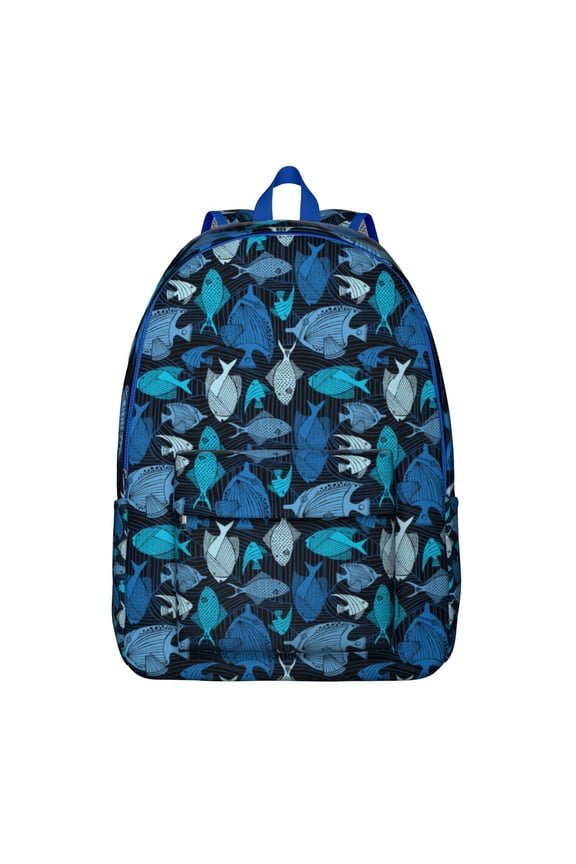 Nautical Summer Beach Travel Backpack Durable Canvas Bookbag with Tropical Fish Seaside Marine Life and Sand Artwork Comfortable Carrying Anti-theft Features Large Capacity for School Travel and Outdo