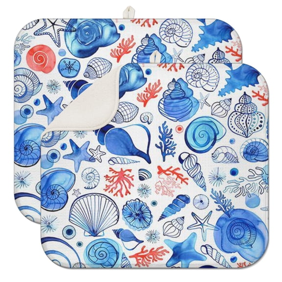 Nautical Summer Coffee Mat Beach Starfish Seahorse Ocean Marine Coral Tropical Seaside Vintage Sand Spill Absorbent Coffee Maker Pad For Kitchen Counter